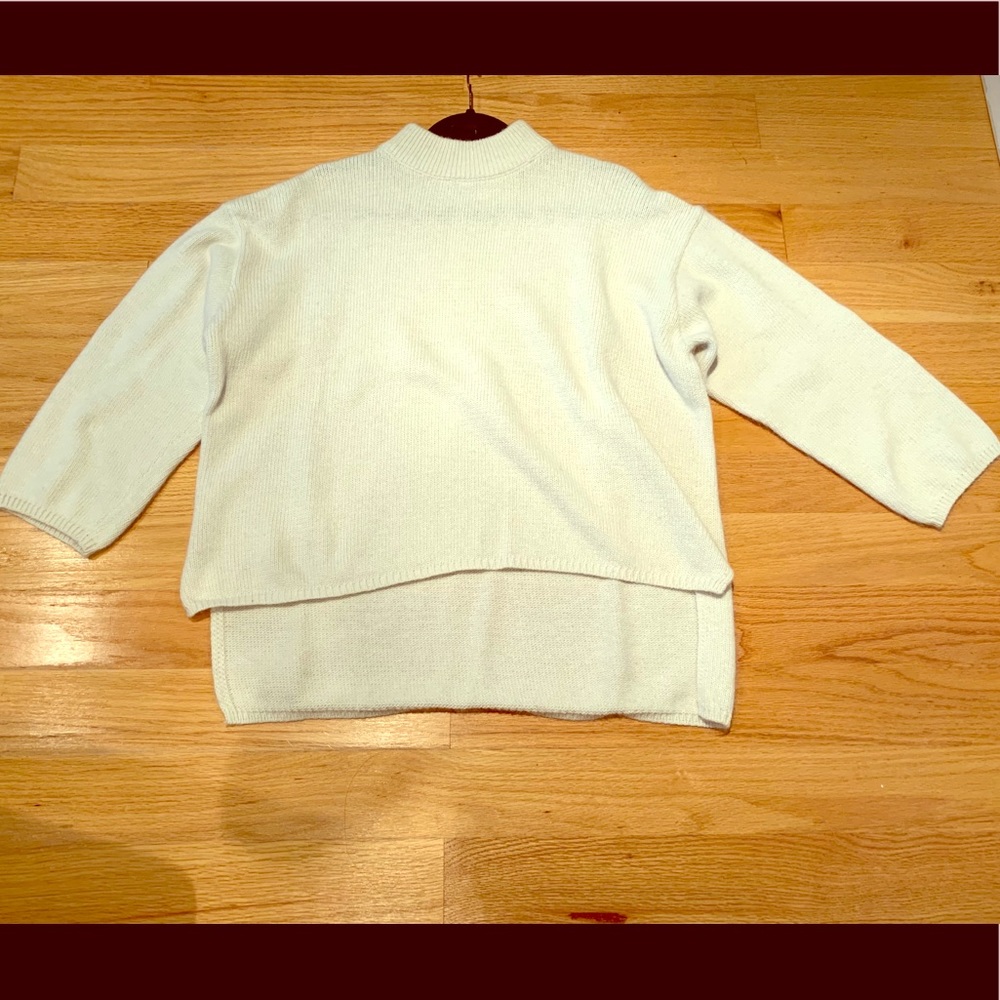 Cream angora hi-low mock turtleneck sweater